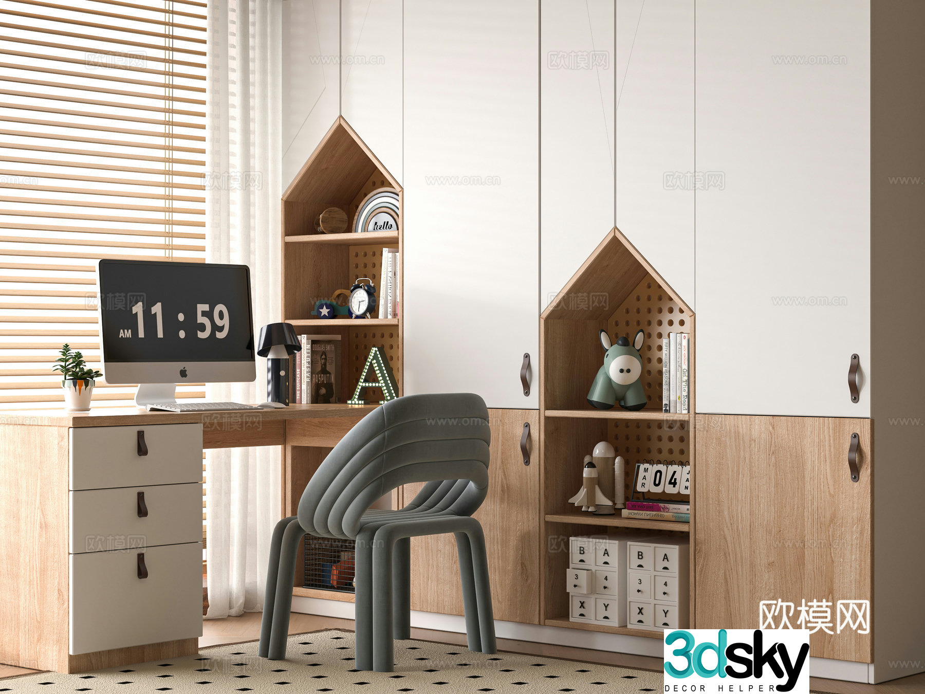 Modern children’s desk bookcase 3d model