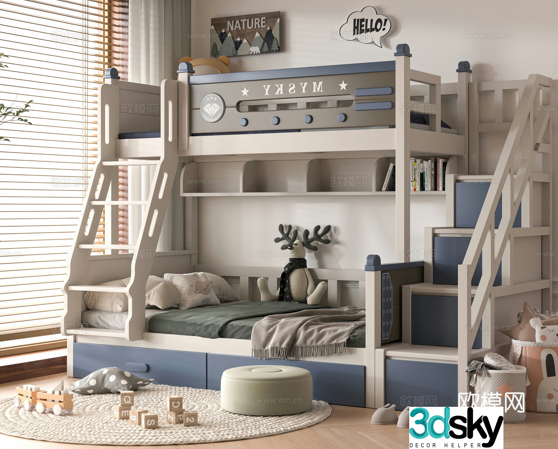 Modern 3D model on and off bed