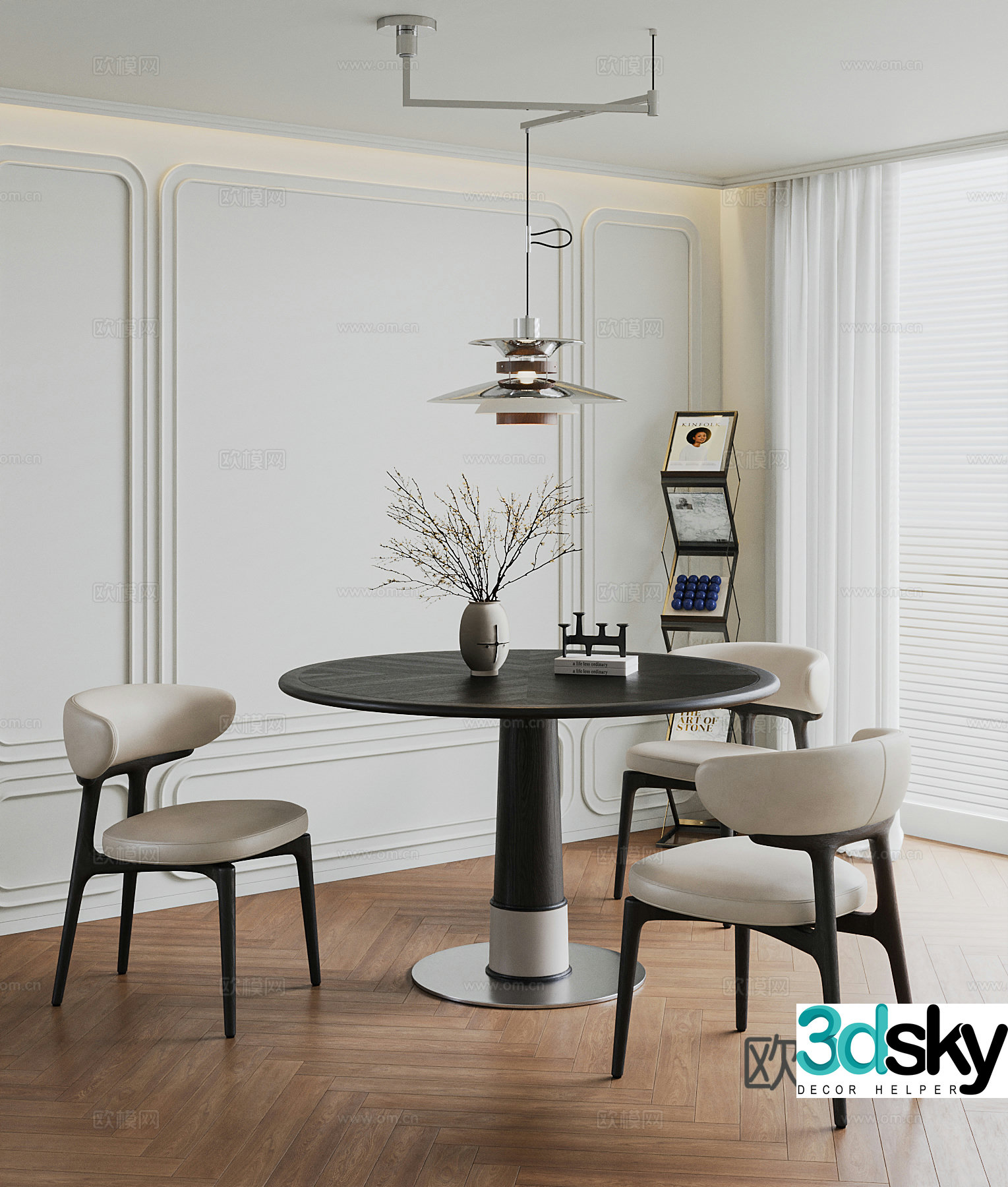 French medieval dining table and chairs UFO dining table and chairs UFO dining table and chairs UFO lamps solid wood dining table and chairs leather bookshelf 3D model