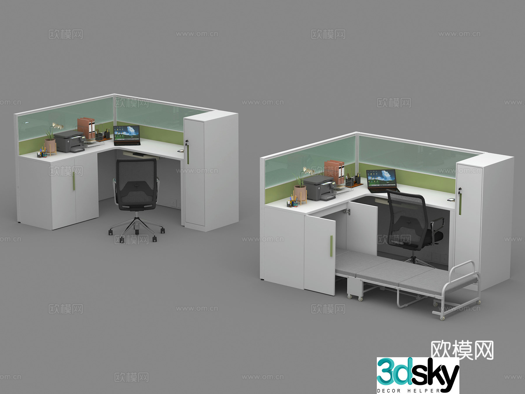 Office desk and chair screen locker staff desk and chair workstation with bed folding bed lunch break 3D model
