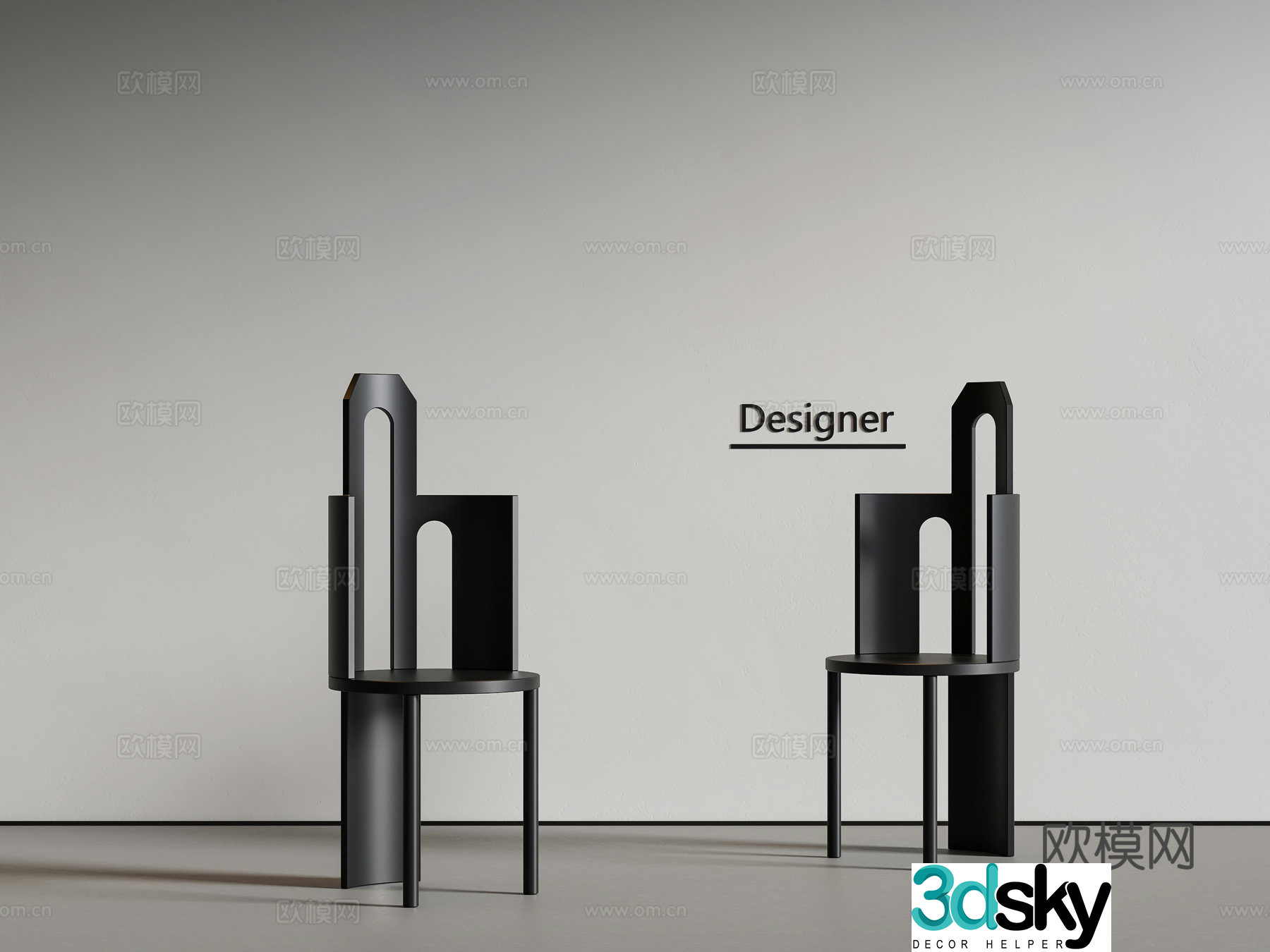 Medium style dining chair single chair solid wood 3d model