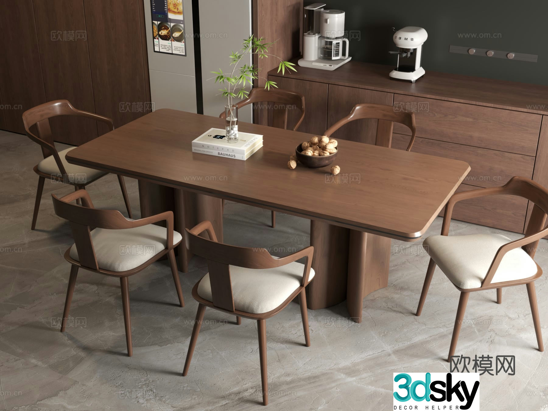 Modern dining table medieval dining table wabi-sabi dining table dining table chair 3d model