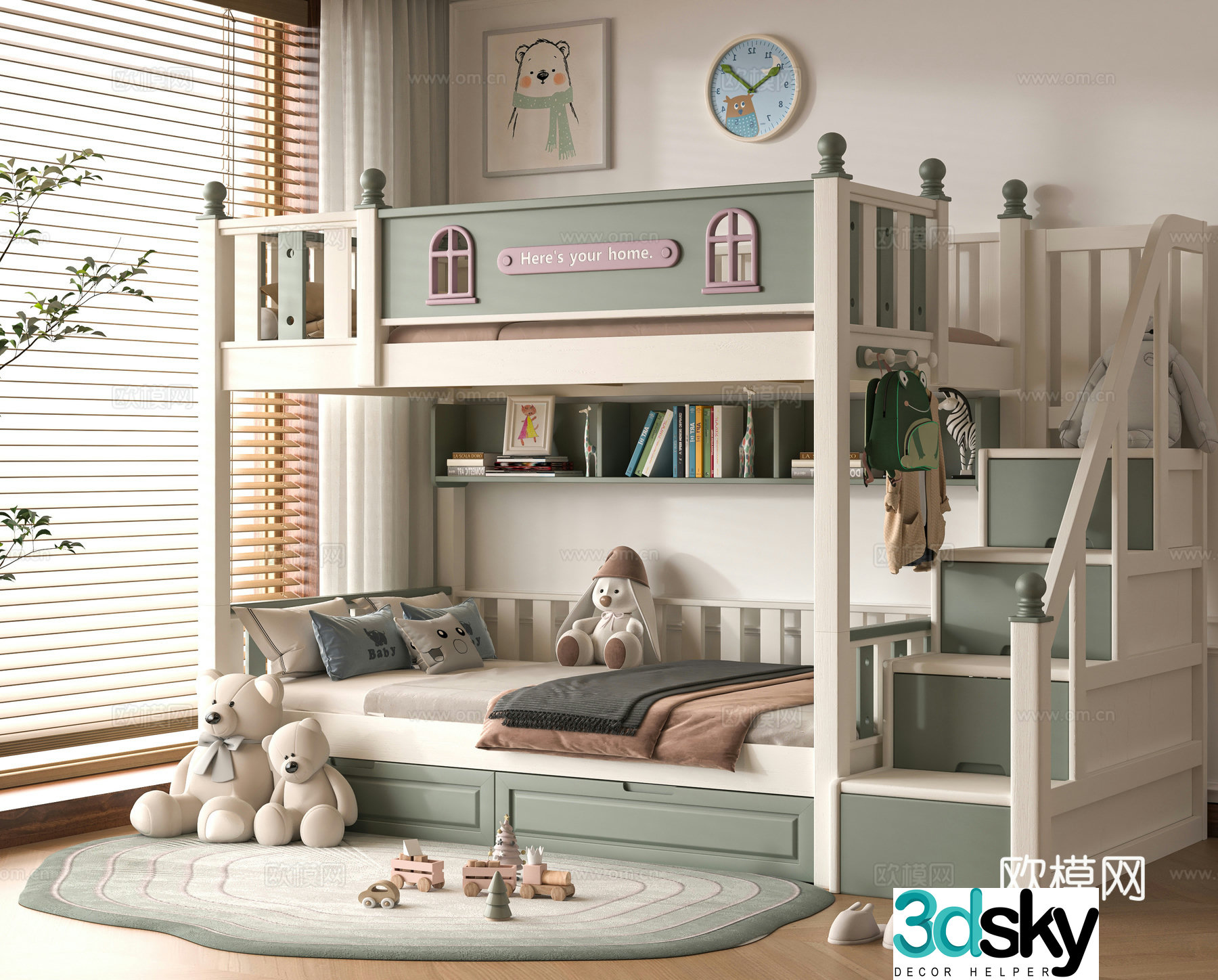 Modern 3D model on and off bed