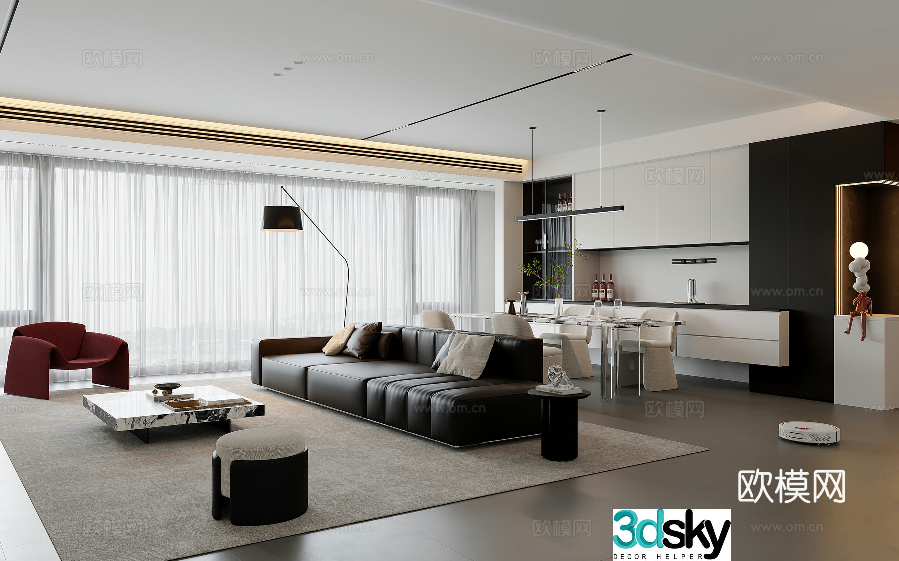 Modern Italian living room sofa and coffee table leisure chair dining table and chair sideboard floor lamp hanging 3d model