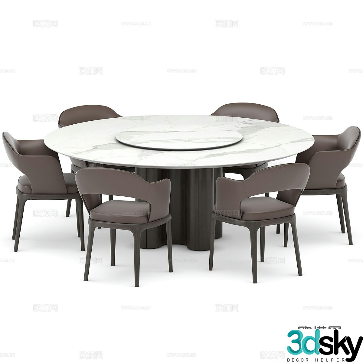 Modern round dining table and chair combination 3D model