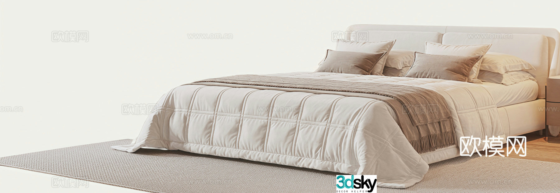 Modern cream style double bed 3d model