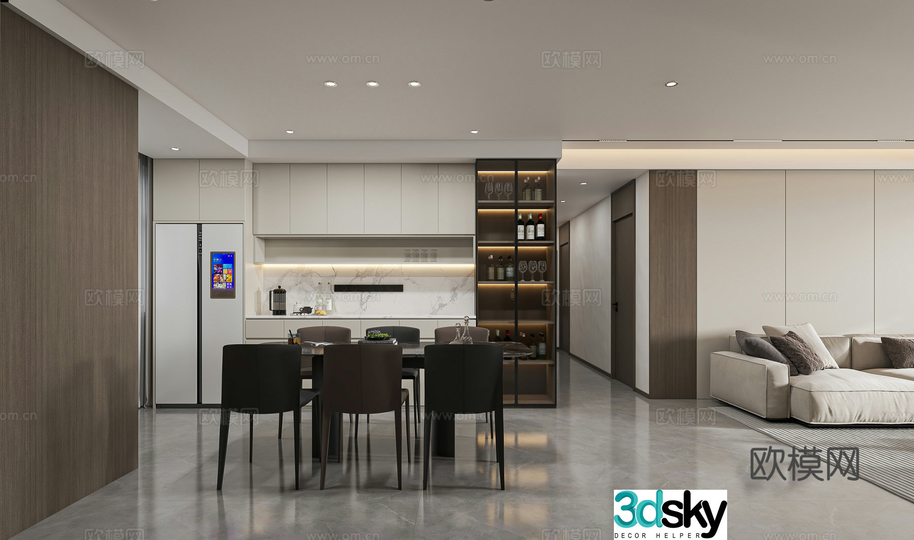 Modern minimalist living restaurant 3d model