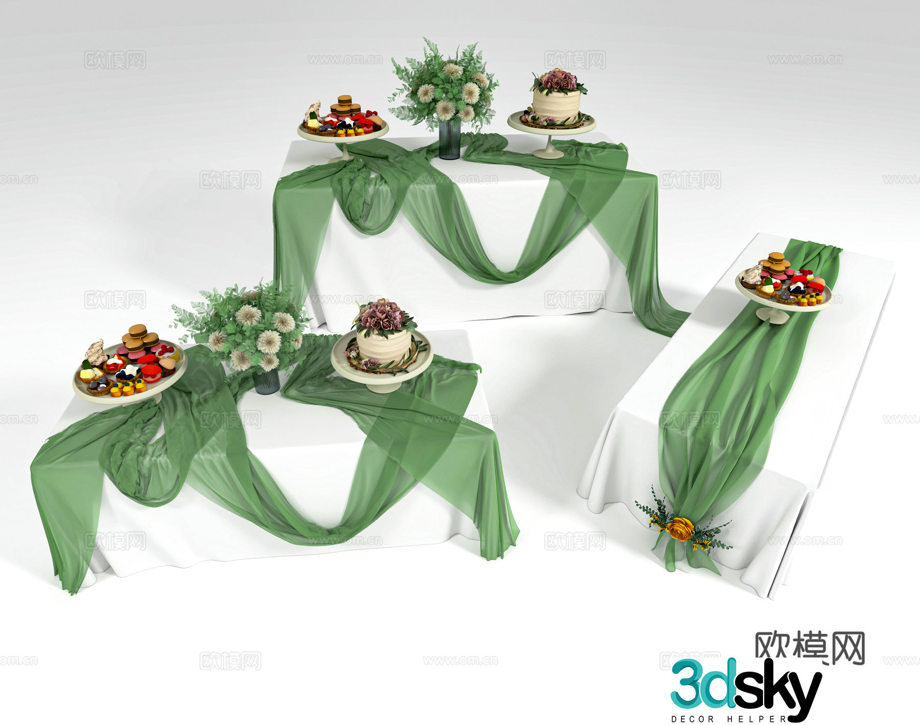 Dining table tablecloth banquet table and chairs wedding long table and chairs dessert table and chairs movable table and chairs 3D model