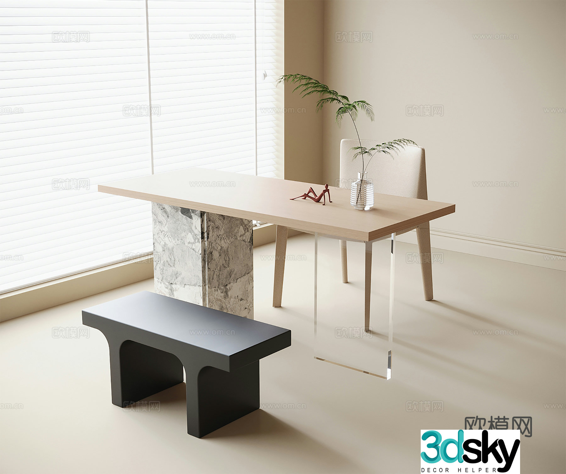 Modern balcony tea table and chair desk and chair stool 3d model