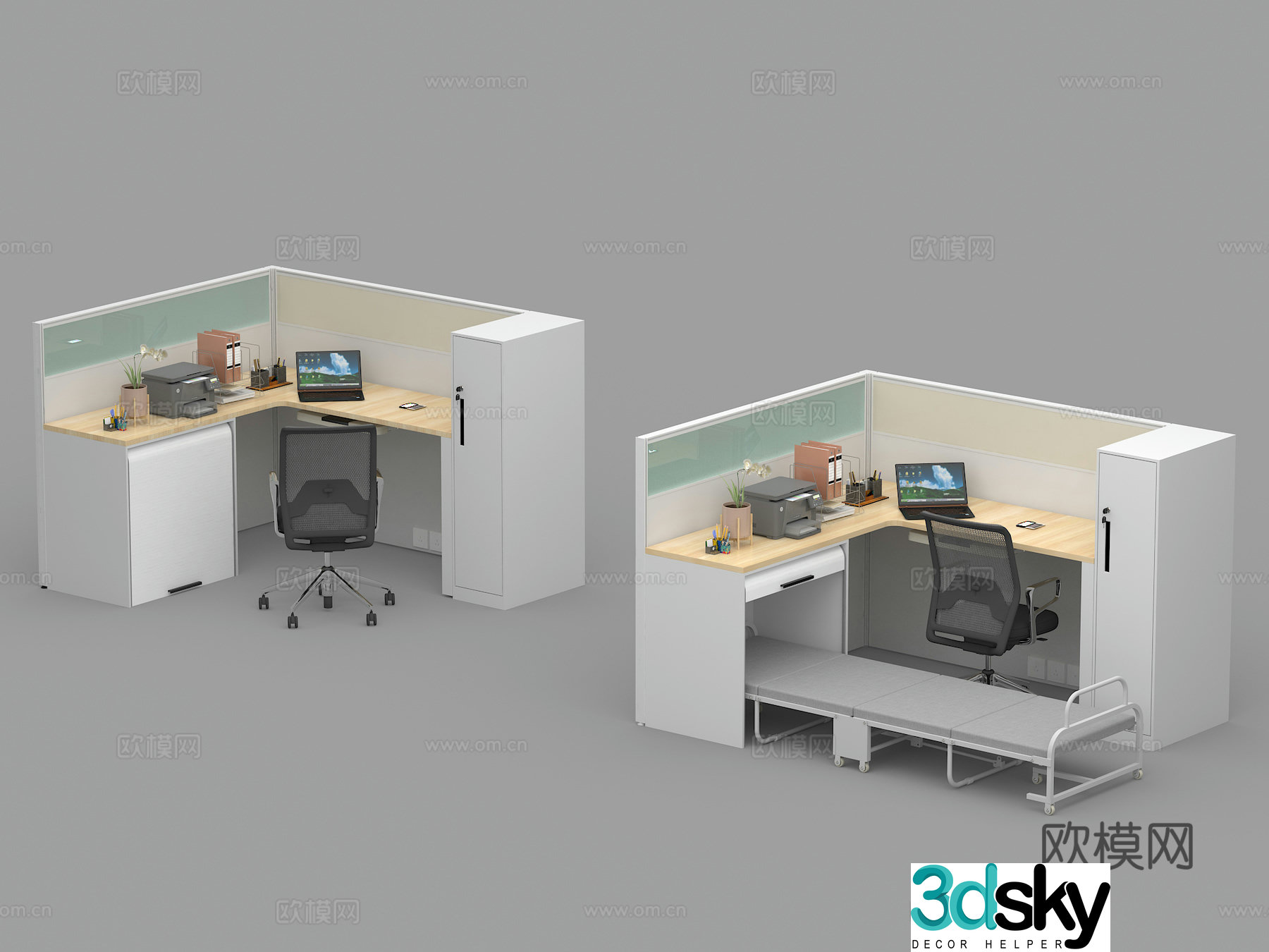 Office desk and chair screen locker staff desk and chair folding bed lunch break bed 3D model