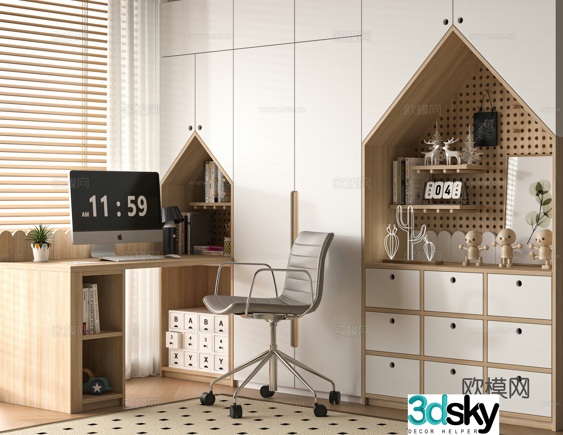 Modern children’s desk bookcase 3d model