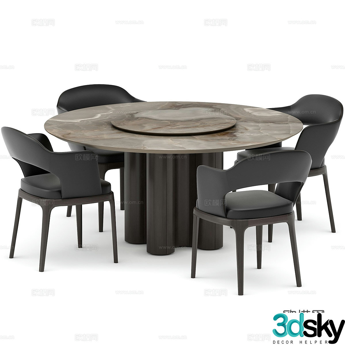 Modern round dining table and chair 3d model