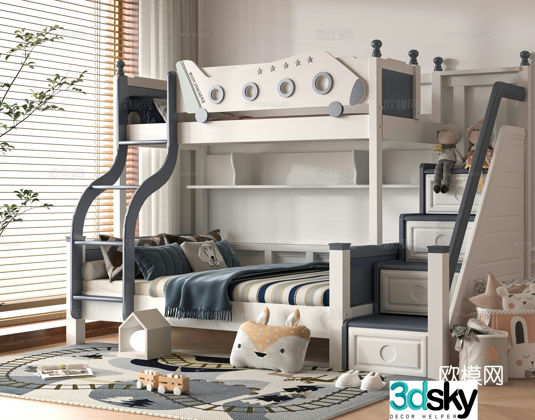 Modern 3D model on and off bed