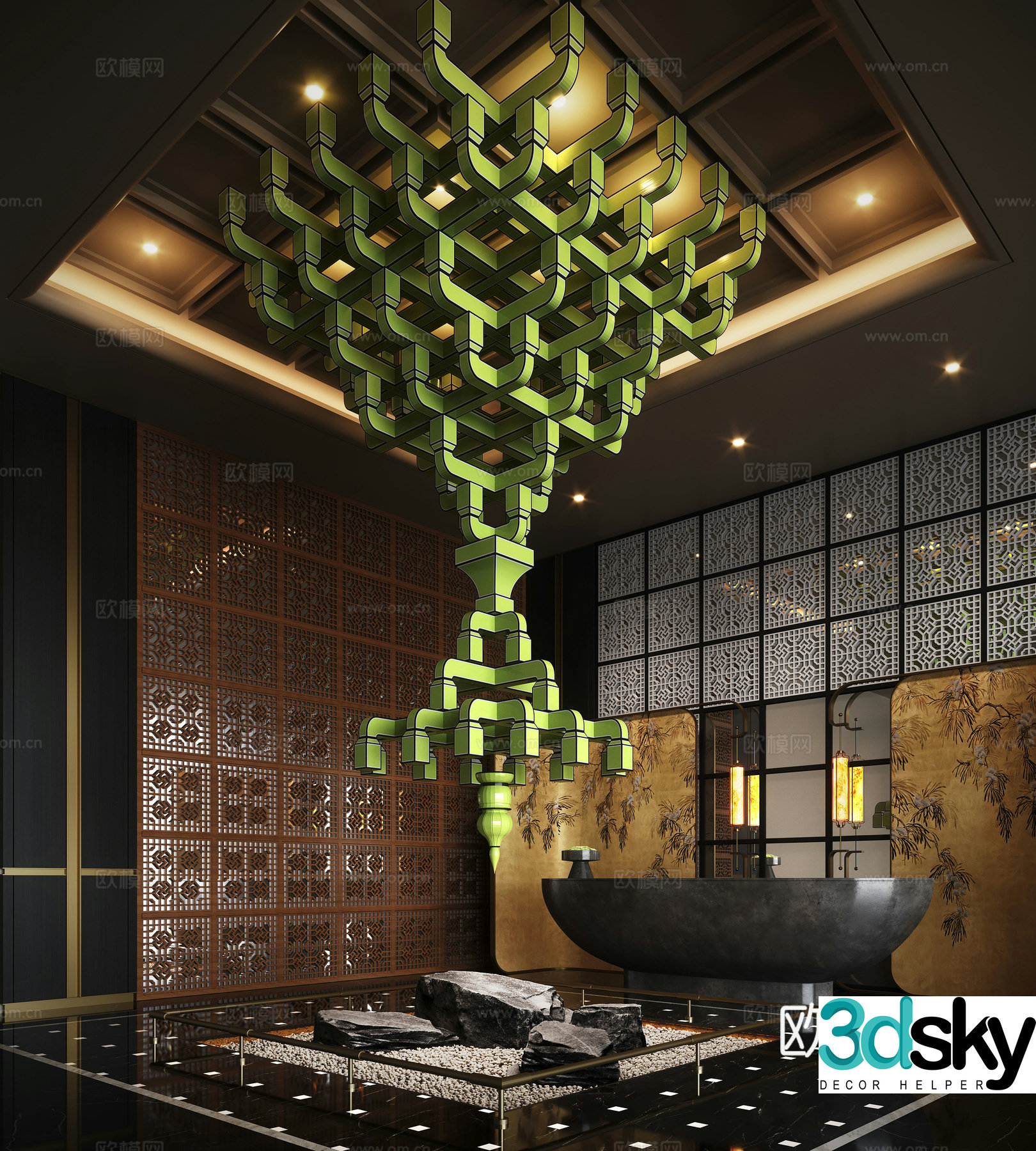 New Chinese hotel lobby bracket installation sculpture installation upside down device 3D model