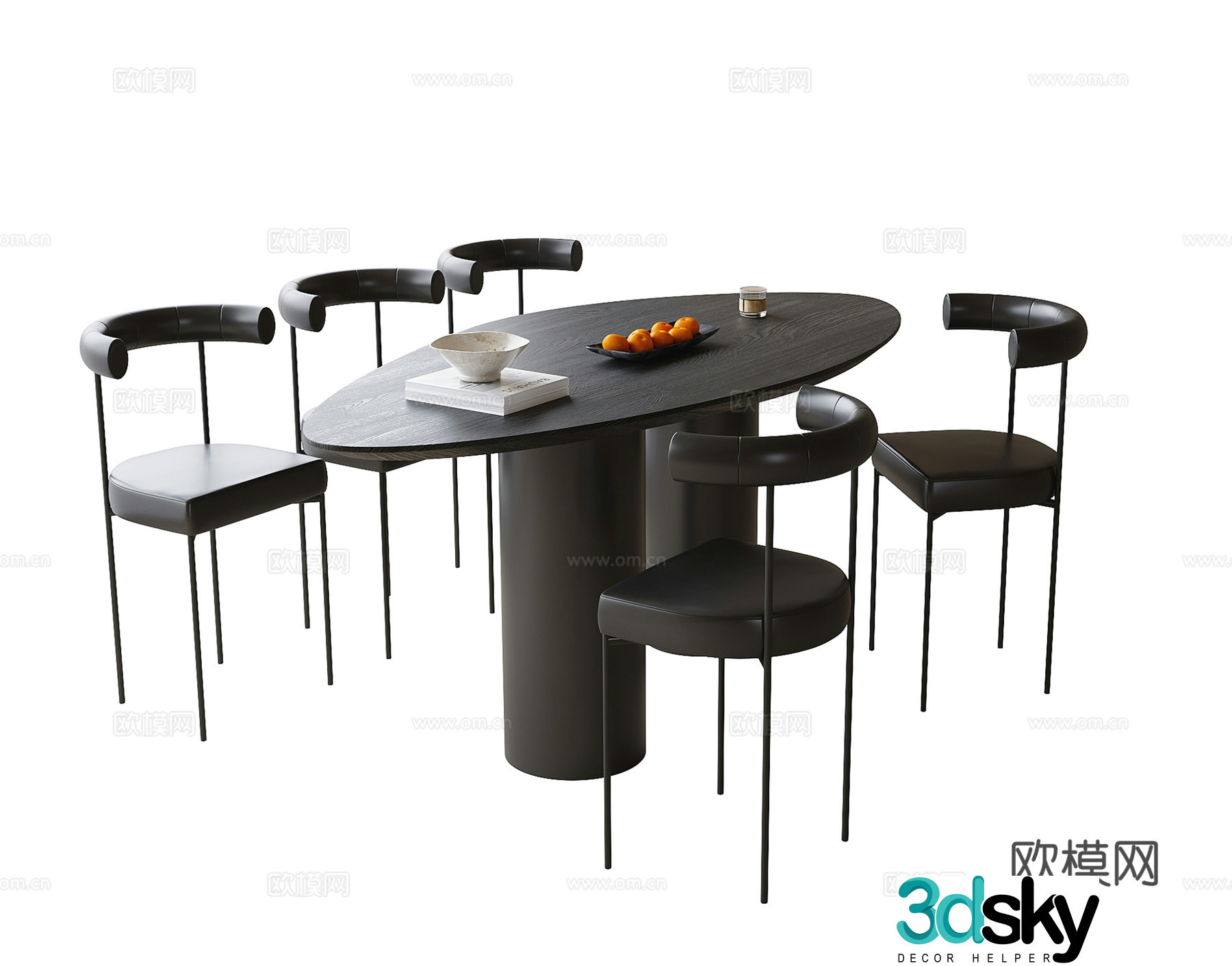 Modern dining table and chair Dining chair Single chair Round dining table 3D model
