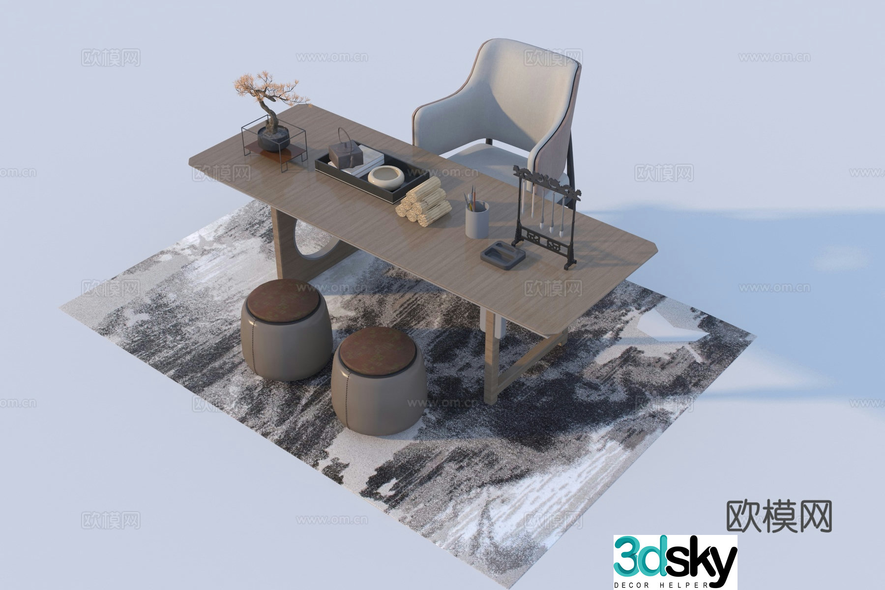 New Chinese desk and chair combination 3D model