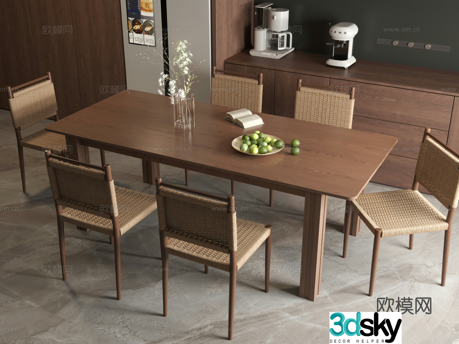 Modern dining table medieval dining table wabi-sabi dining table dining table chair 3d model