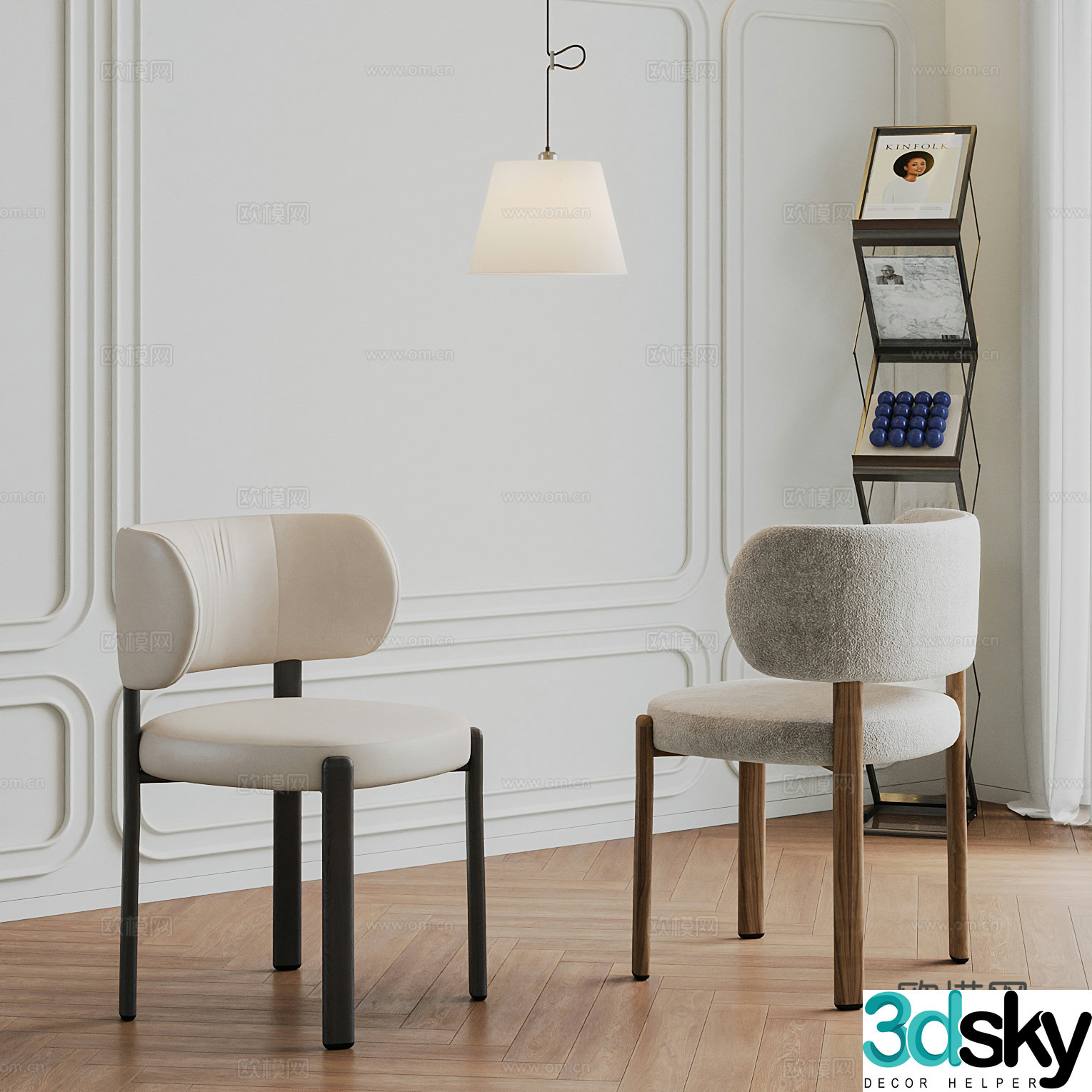 French medieval dining chair combination leather dining chair fabric dining chair lamb velvet dining chair book chair 3d model