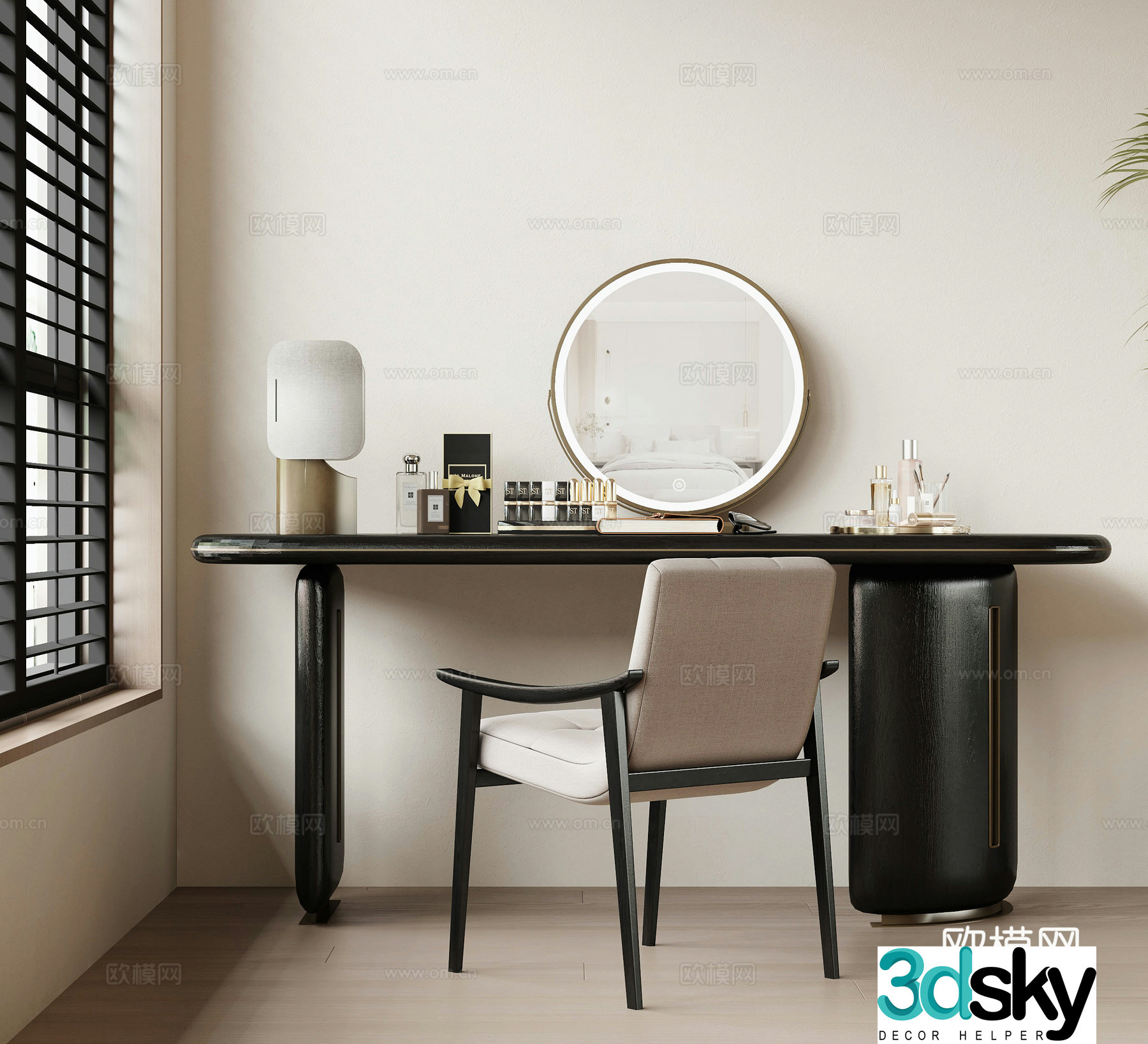 New Chinese dressing table and chair combination 3D model