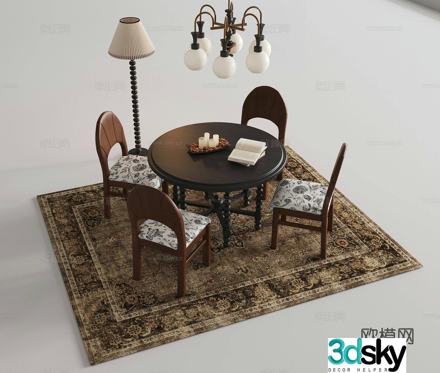 French ancient dining table and chairs round table table and chairs dining table and chairs ornaments solid wood dining table and chair 3D model