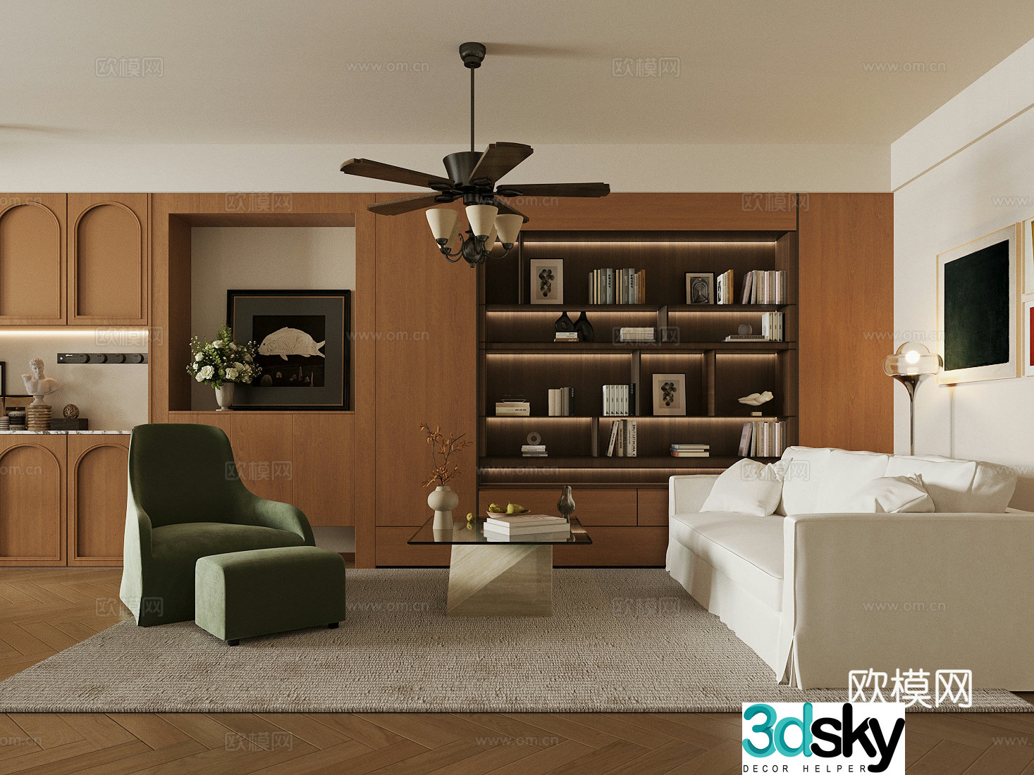 Middle-aged living room Middle-aged style living room Wasabi retro style living room sofa coffee table combination 3D model