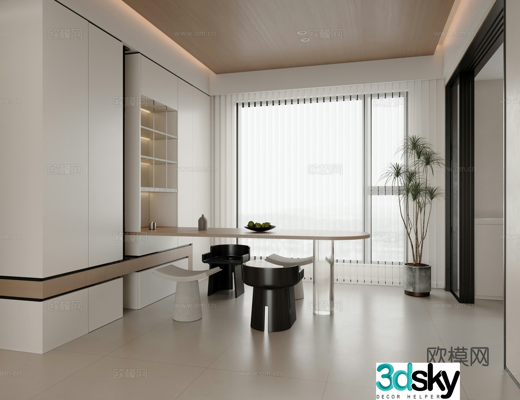 Modern Cream Style Restaurant 3D Model