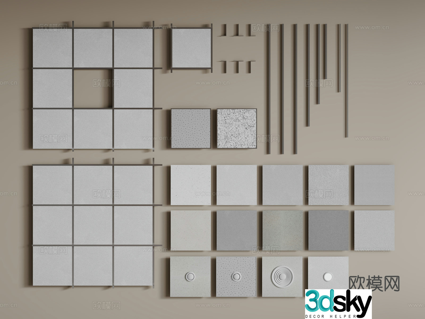 Modern aluminum buckle ceiling mineral wool board ceiling surface lamp air outlet 3D model