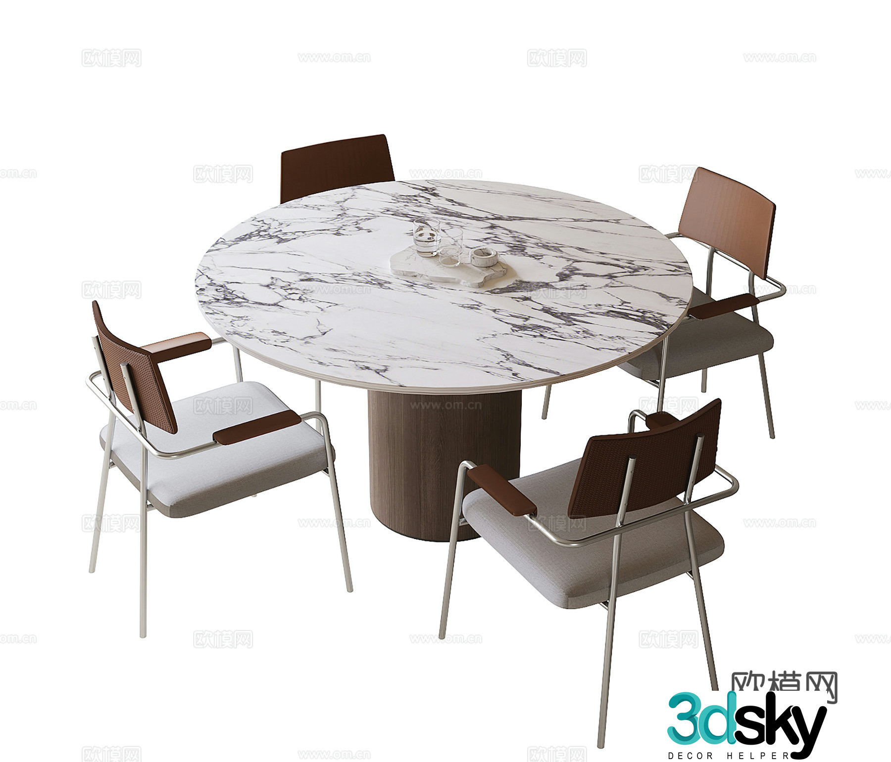 Modern dining table and chair dining chair round dining table 3d model