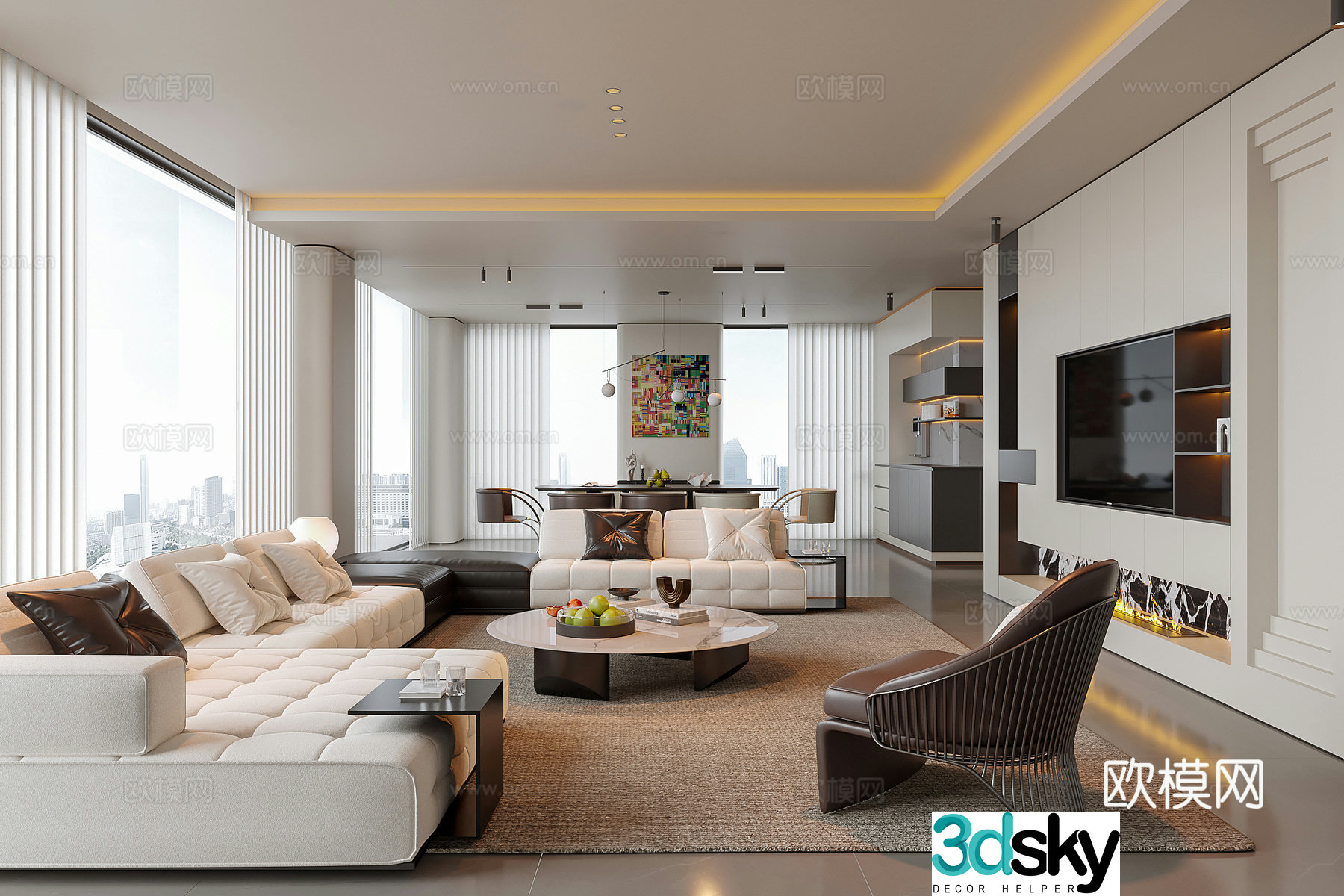 Modern large flat living room living room sofa coffee table combination 3D model