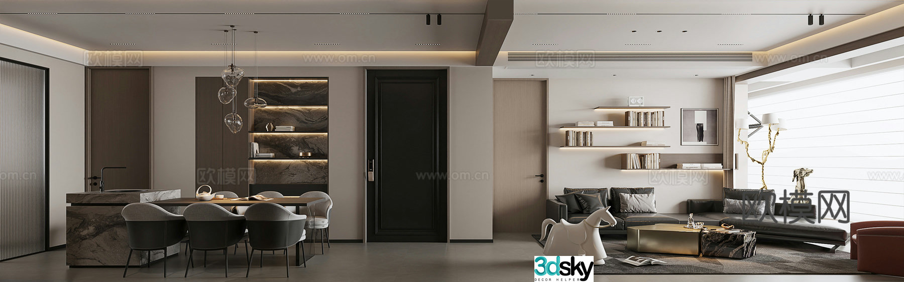 Italian light luxury living restaurant 3D model