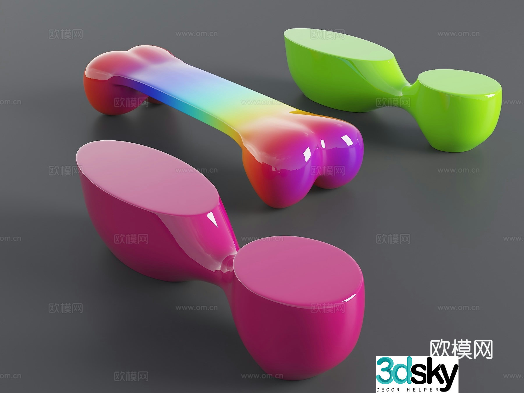 Modern stool Public seats Shopping mall seats Long bench Casual stool Casual stool Different 3D model
