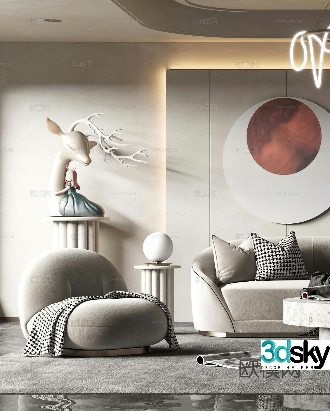 Modern leisure chair Cream style leisure chair Coffee table Side table corner table Single chair Ornament 3D model