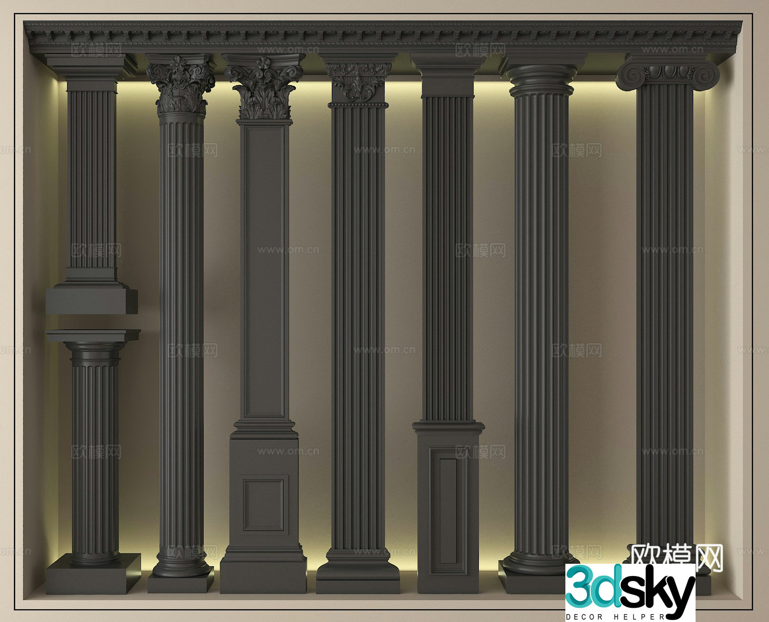 Roman columns pillars door columns 3D model