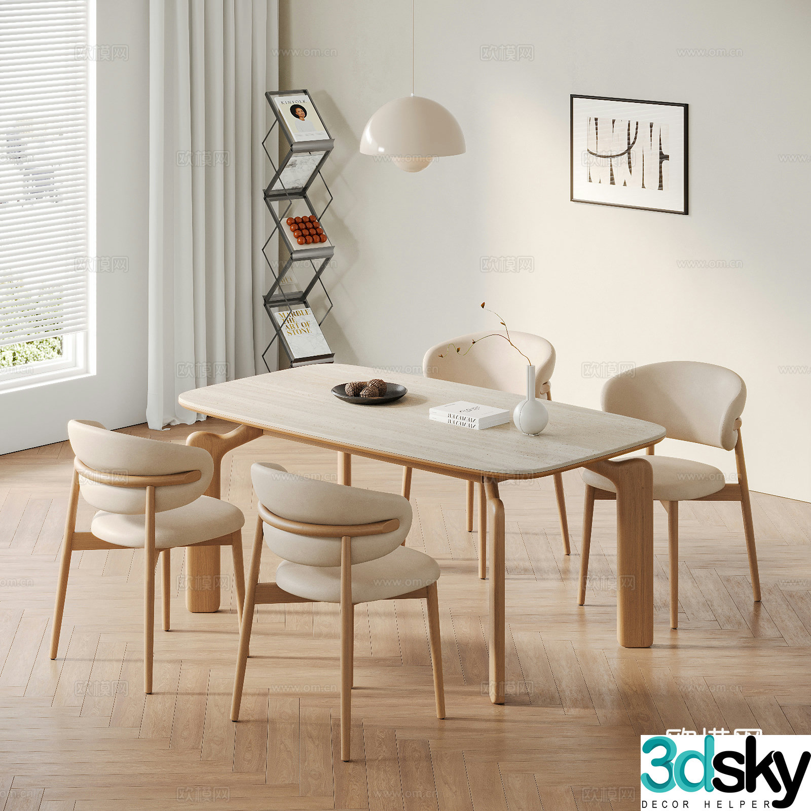 Calligaris Nordic dining table and chair combination Log style dining table and chair Solid wood dining table and 3D model