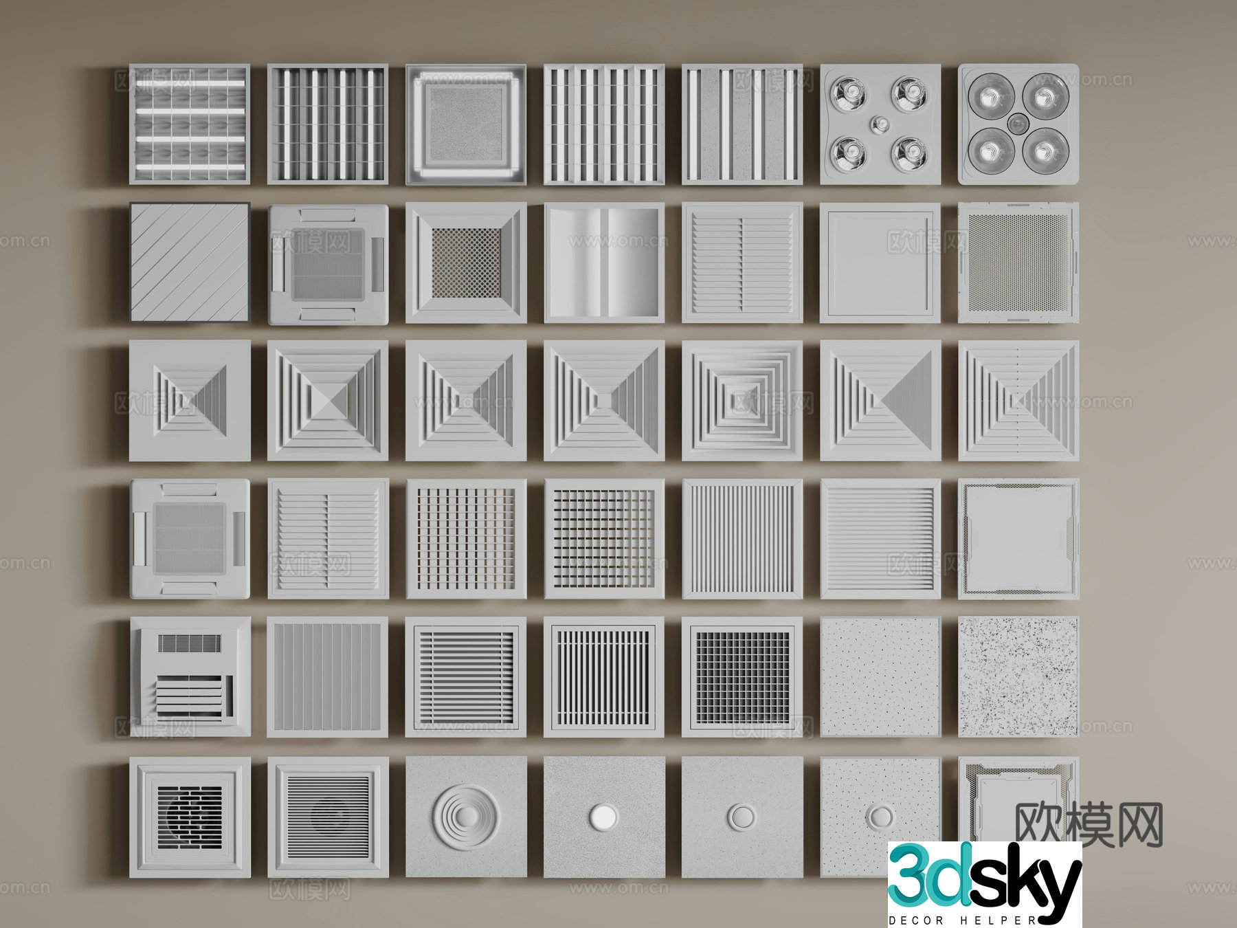 Modern aluminum buckle ceiling mineral wool board ceiling surface lamp air outlet 3D model