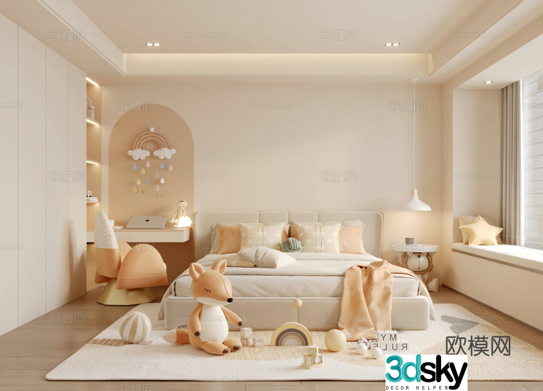 Modern creamy style children’s room 3d model