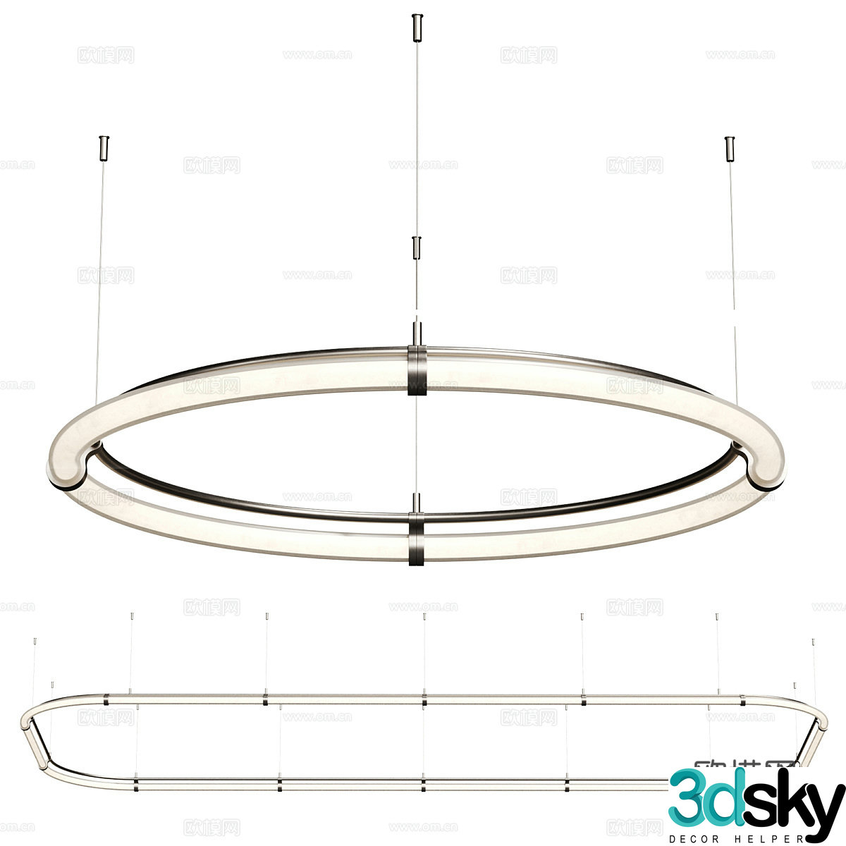Modern Italian minimalist round linear chandelier 3d model