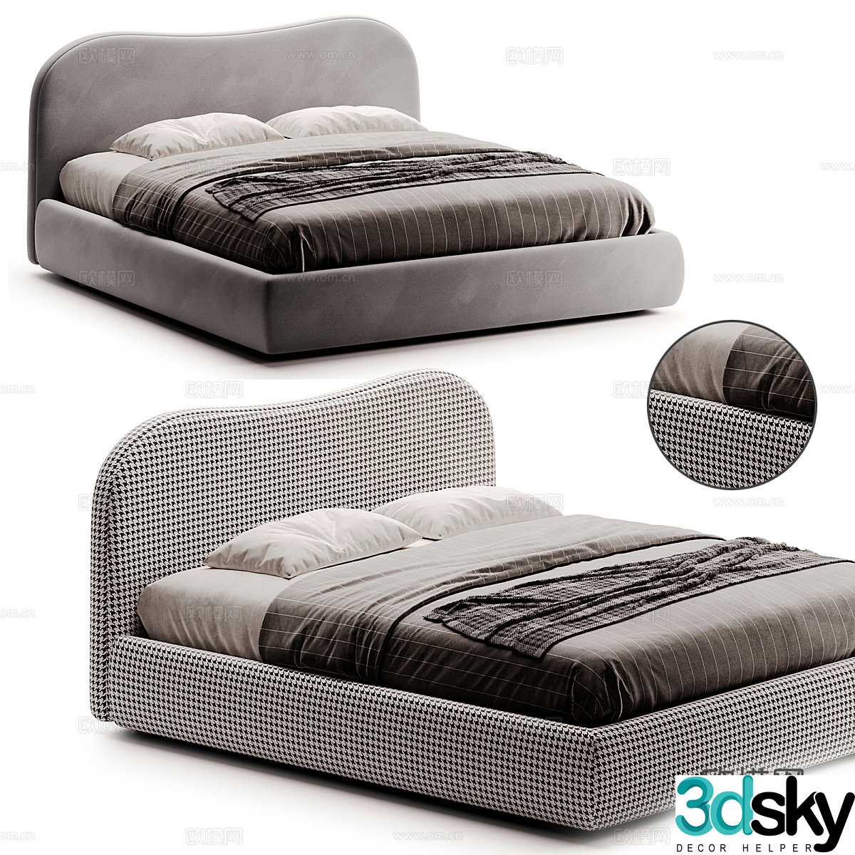 Modern cream style fabric double bed 3d model