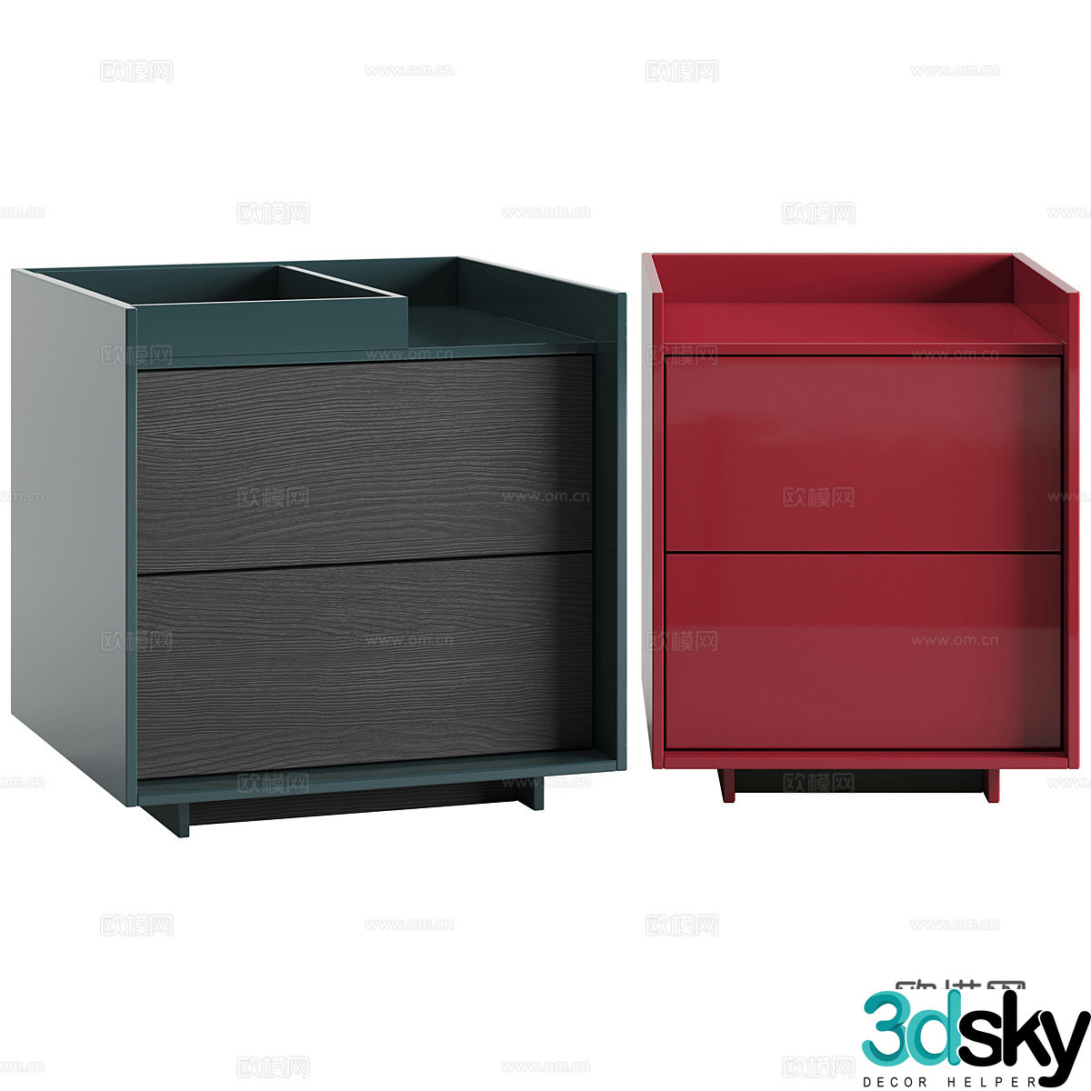 Bedside table combination red bedside table square bedside table solid wood bedside table wooden bedside table folk 3D model