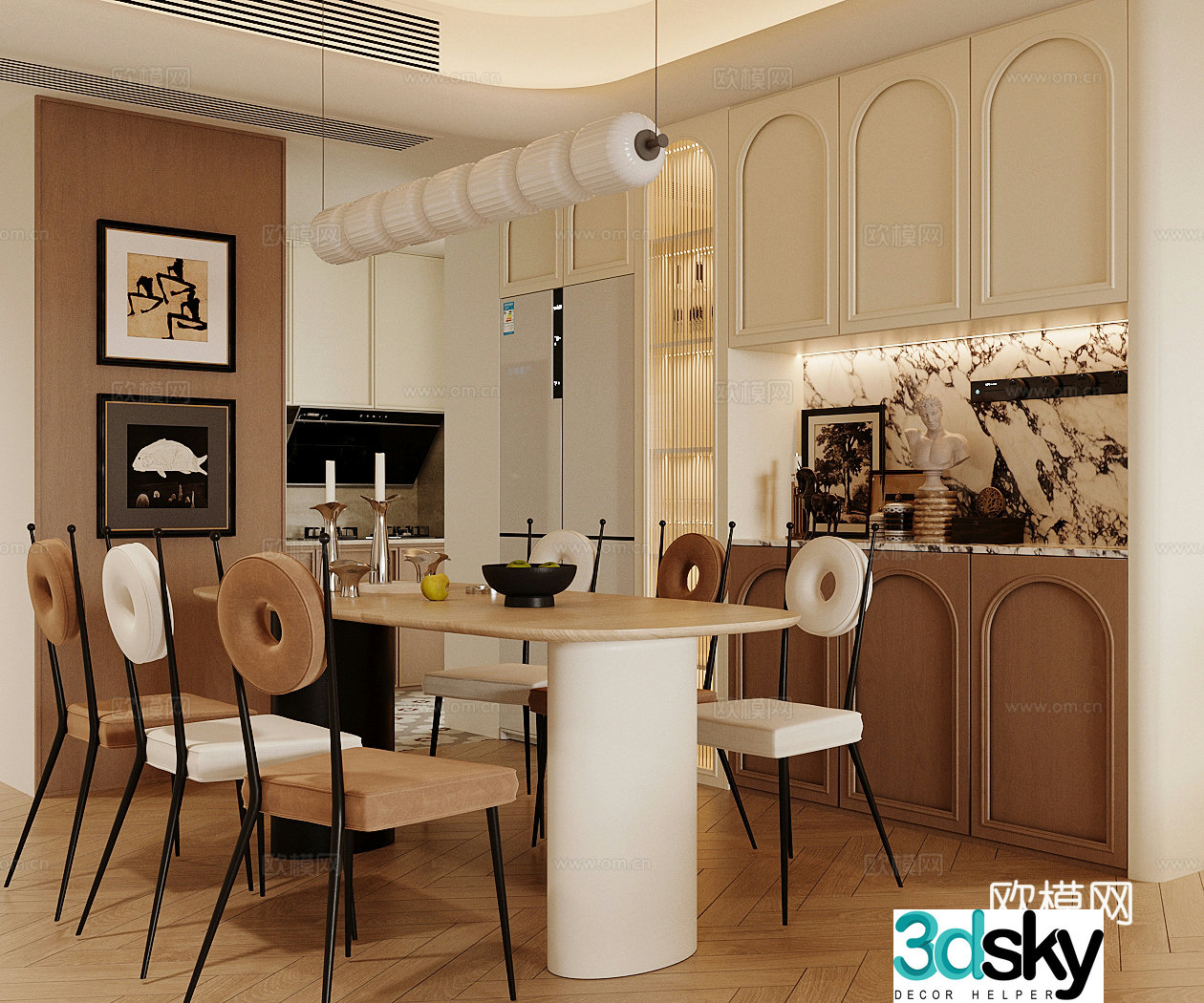 French retro home restaurant Medium cream style restaurant Open restaurant Medium style restaurant 3d model