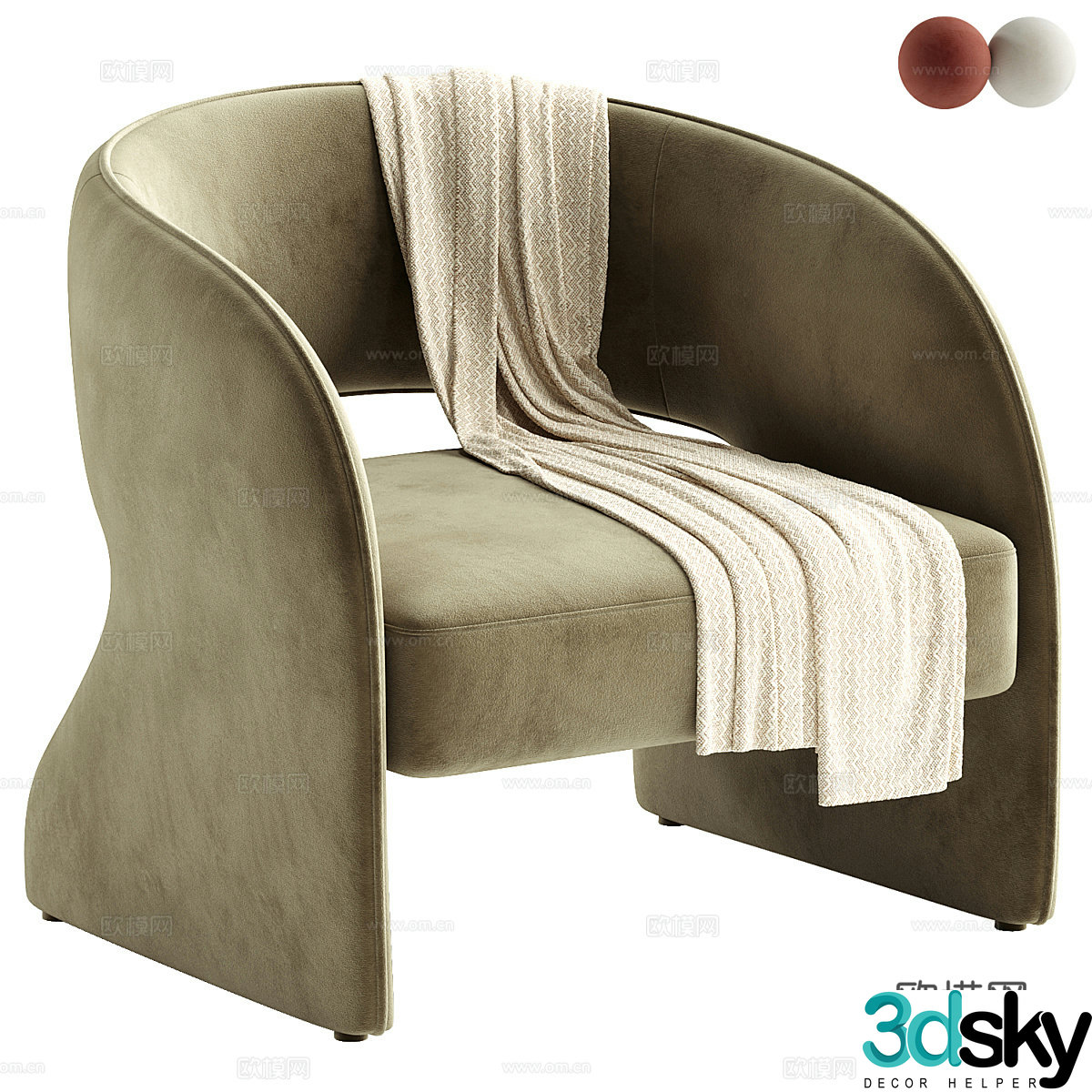 Modern Creamy Roz Lounge Chair 3D Model