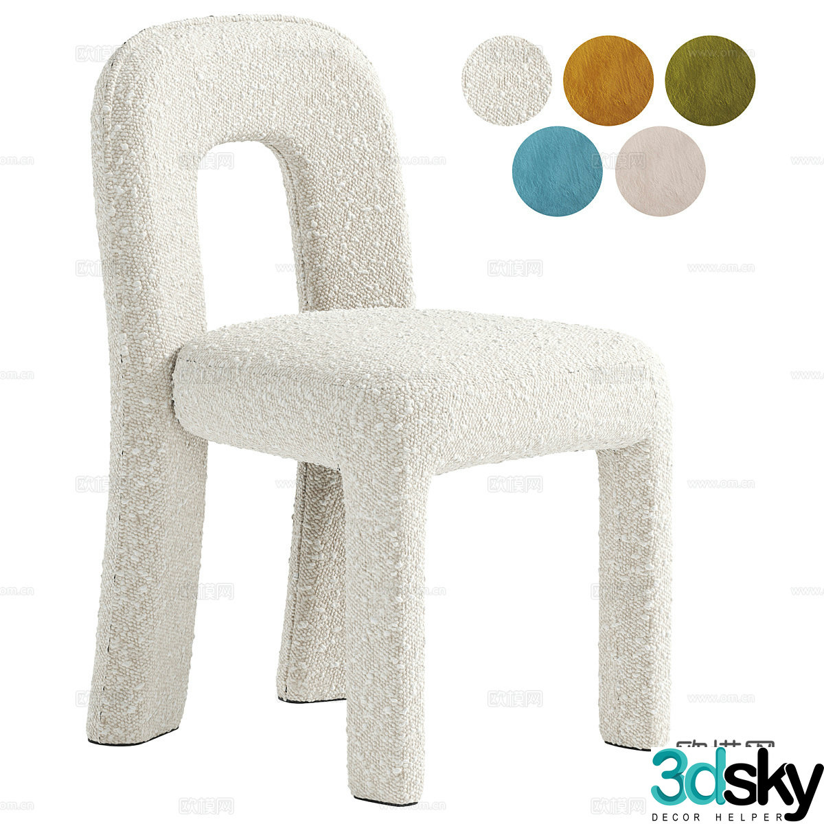 Modern Cream Style Litho Fabric Chair 3D Model