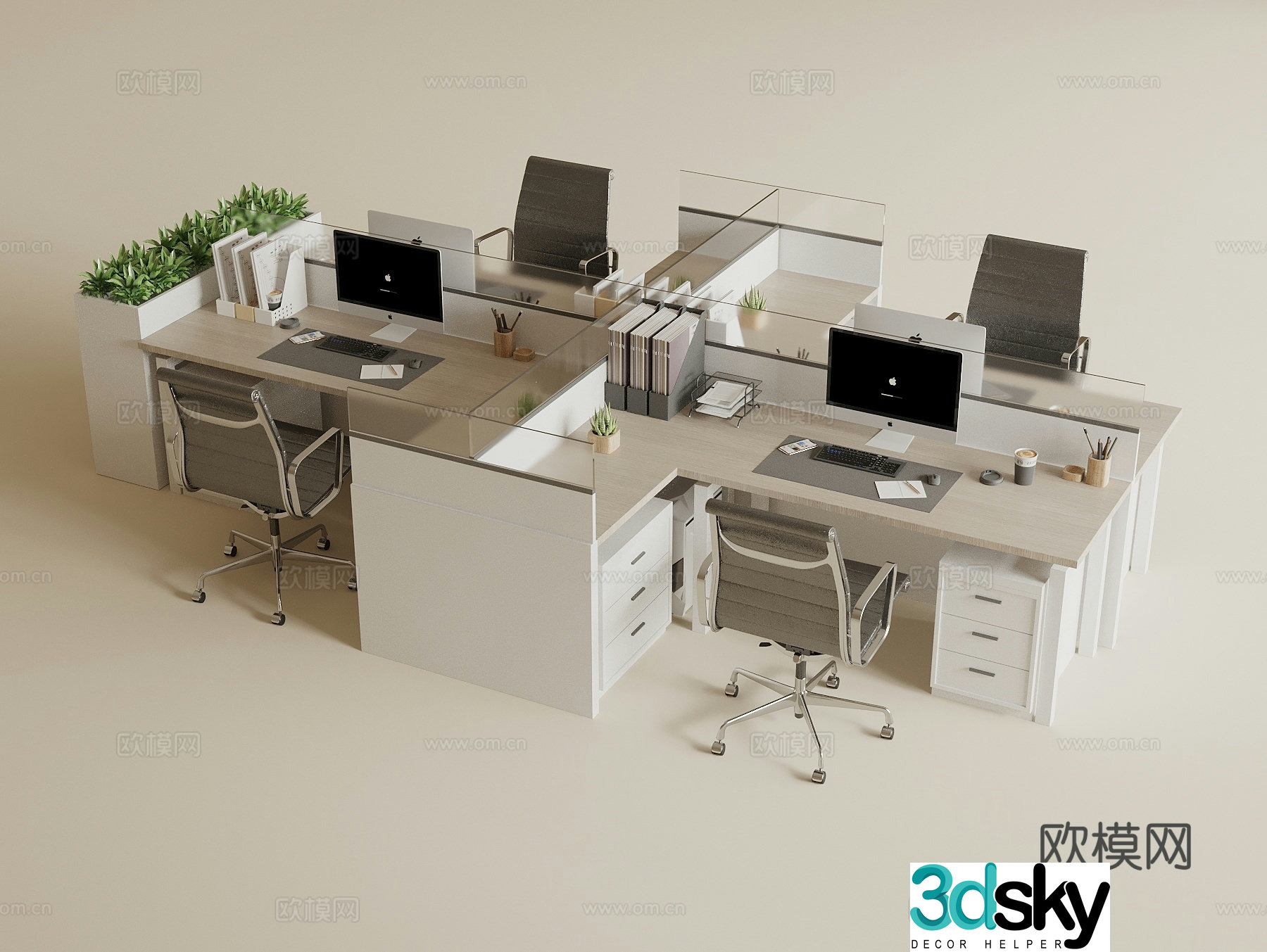 Modern public office desk and chair staff positions Public office area desk and chair Computer desk and chair 3D model