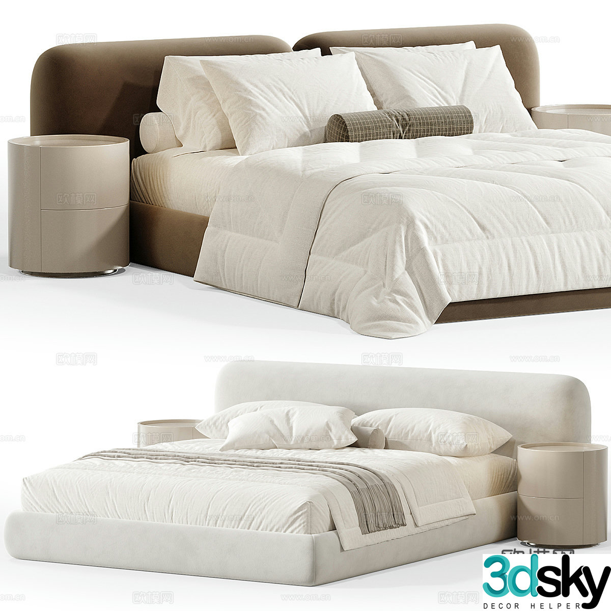 Modern cream style fabric double bed 3d model