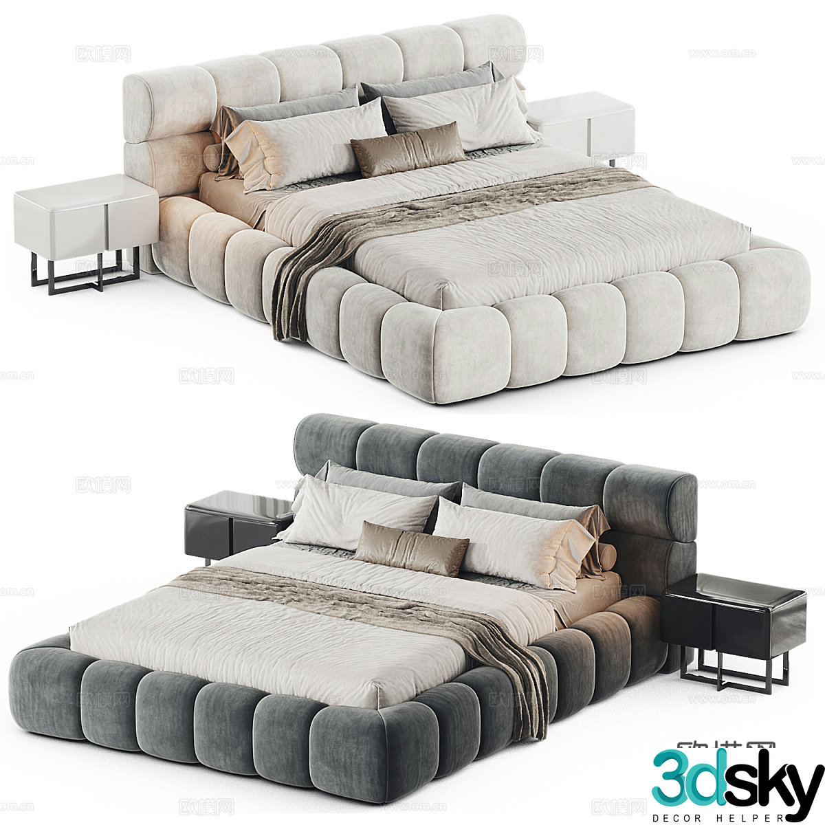Modern Cream Style Dallas Yatak Fabric Double Bed 3D Model