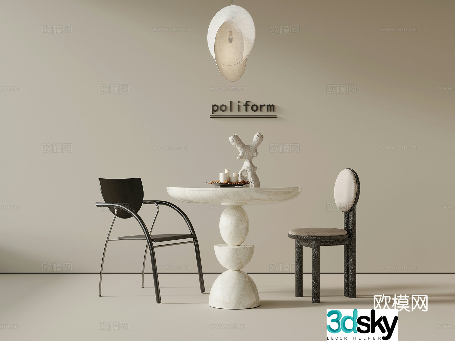 French retro style casual table and chair ornament chandelier 3d model