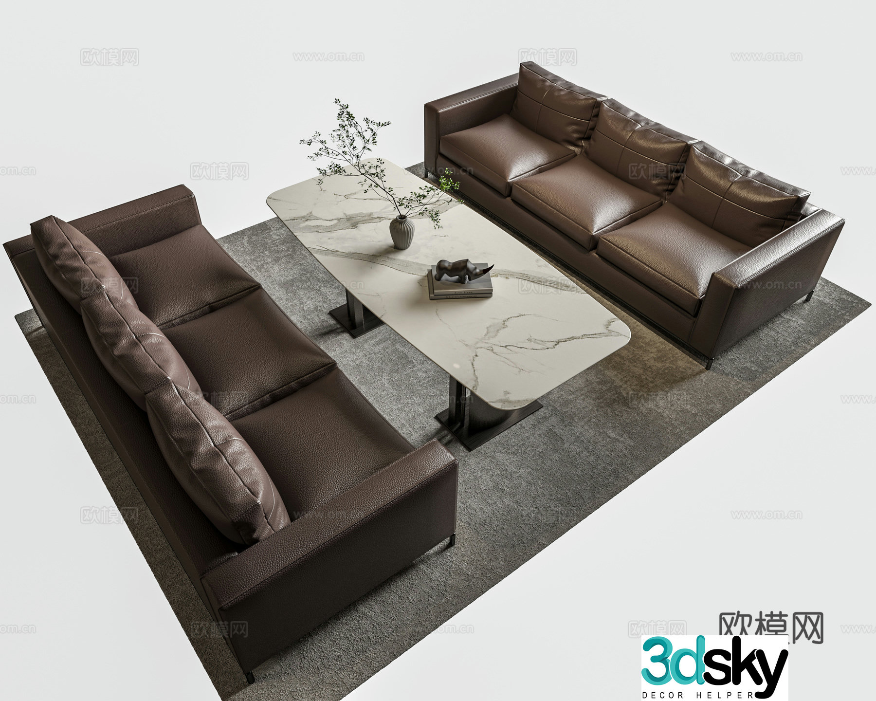Modern office sofa coffee table combination leather sofa single sofa business sofa 3d model