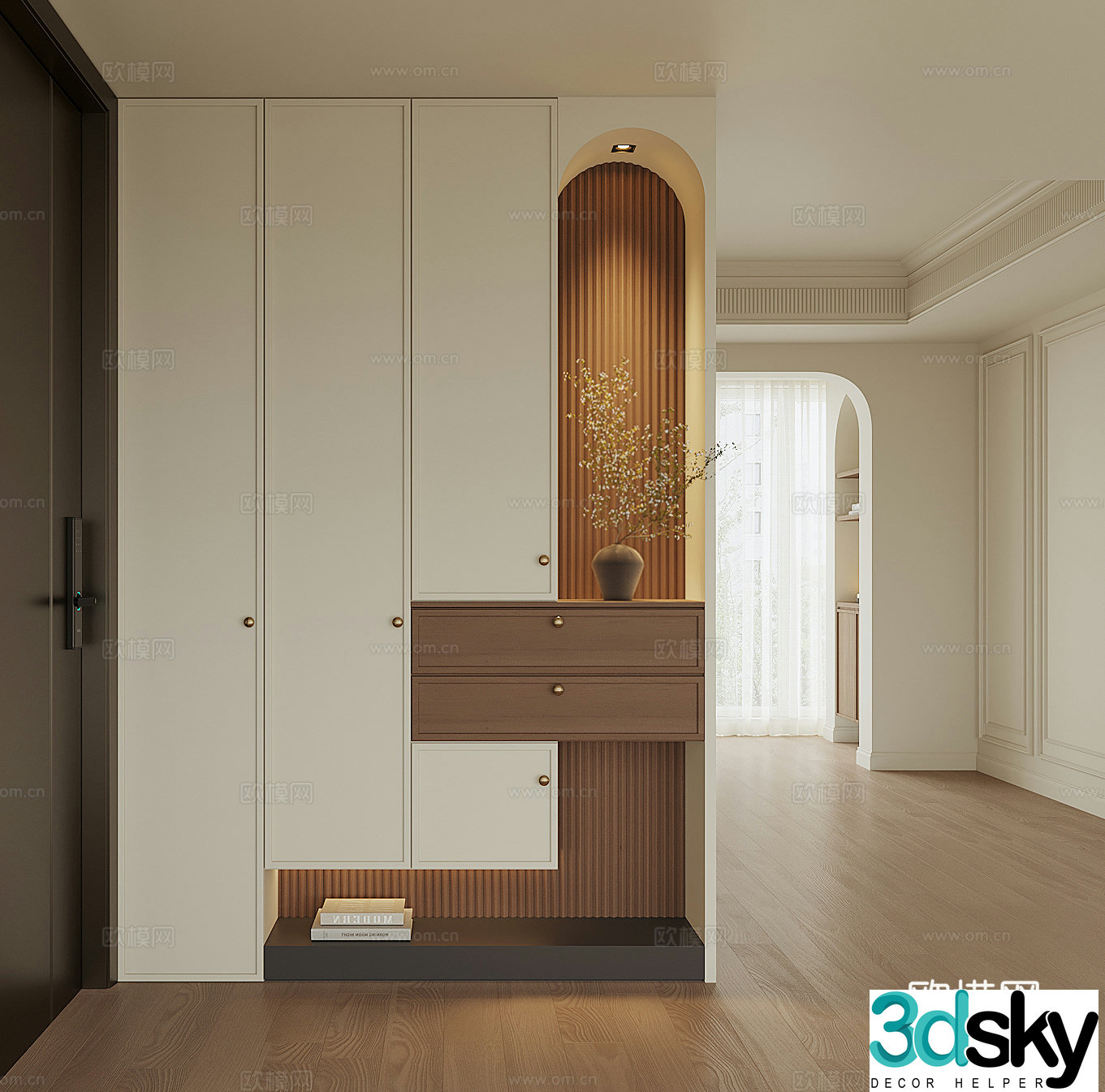 Modern French door-to-door shoe cabinet 3D model