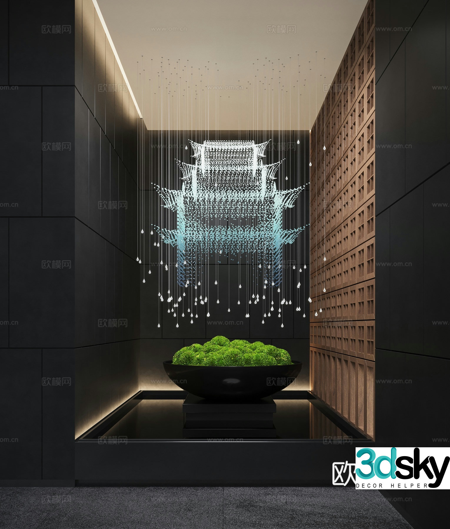 New Chinese landscape landscaping moss art chandelier 3d model