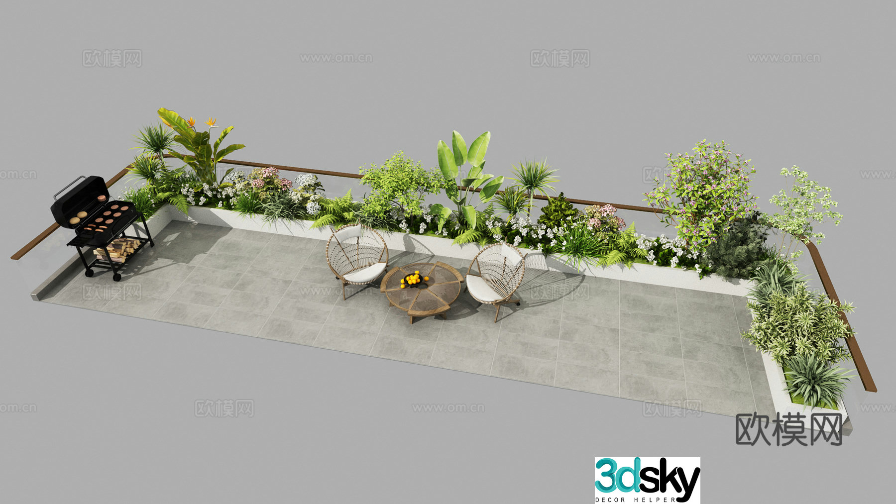 Modern terrace landscape 3d model